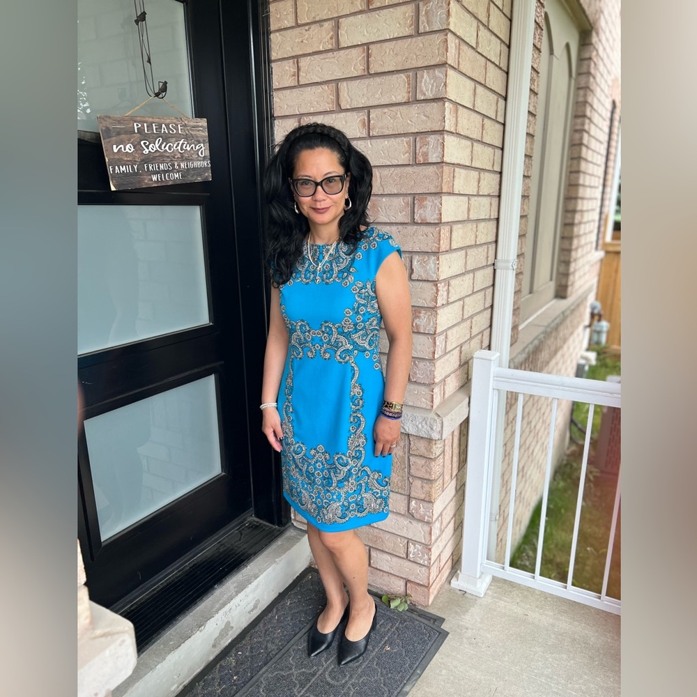 (313) Maggy London Turquoise Dress with Silver Embroidery 20 PTP